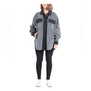 Black Tape Sherpa Grey Wash Cozy Shacket Shirt Jacket sizes small patch elbow‎